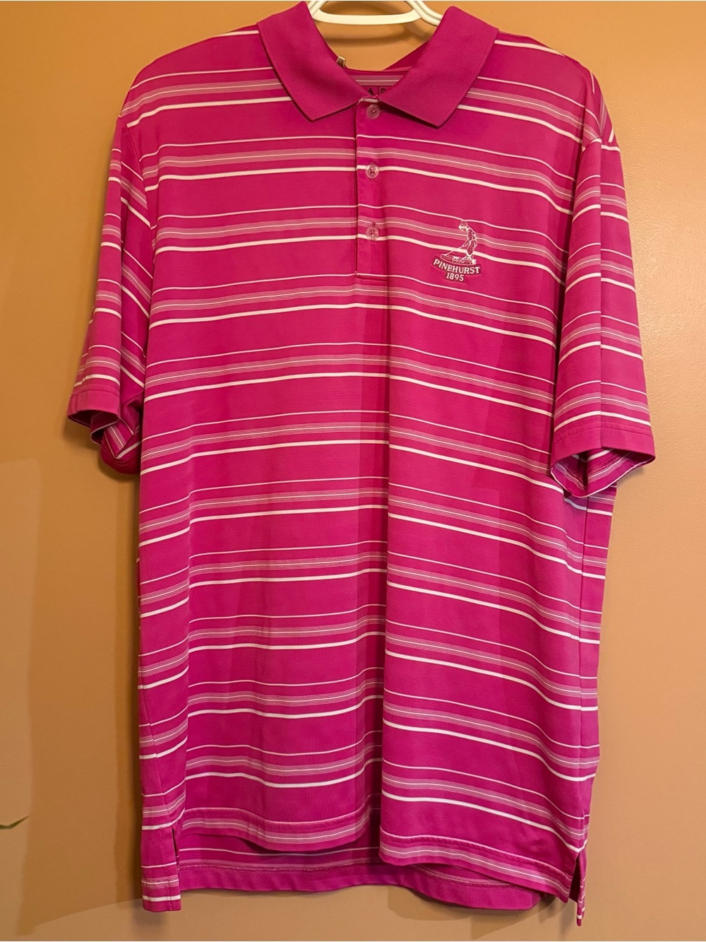 Adidas Puremotion Pinehurst 1895 Pink‎ Striped Golf Polo Men’s Large